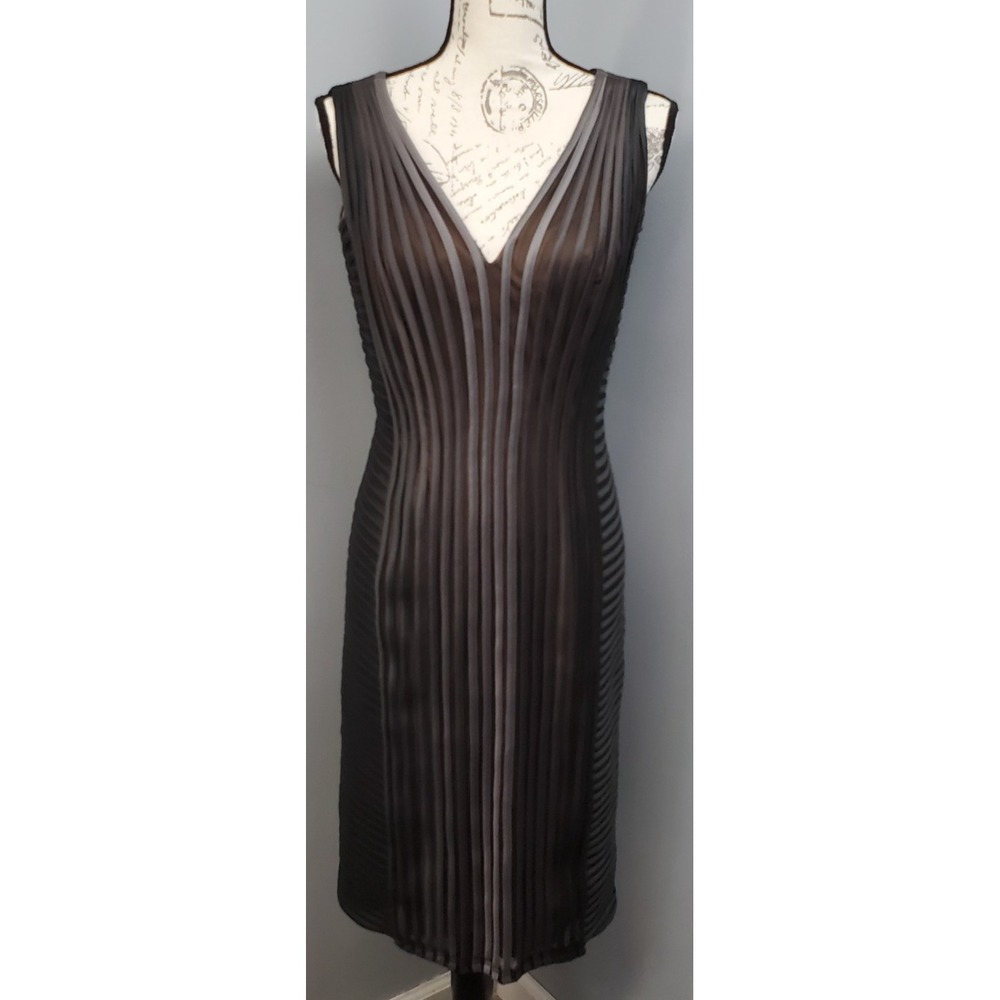 Tadashi Collection Pleated Mesh Cocktail Dress Womens 12 Multi V-Neck Party Chic